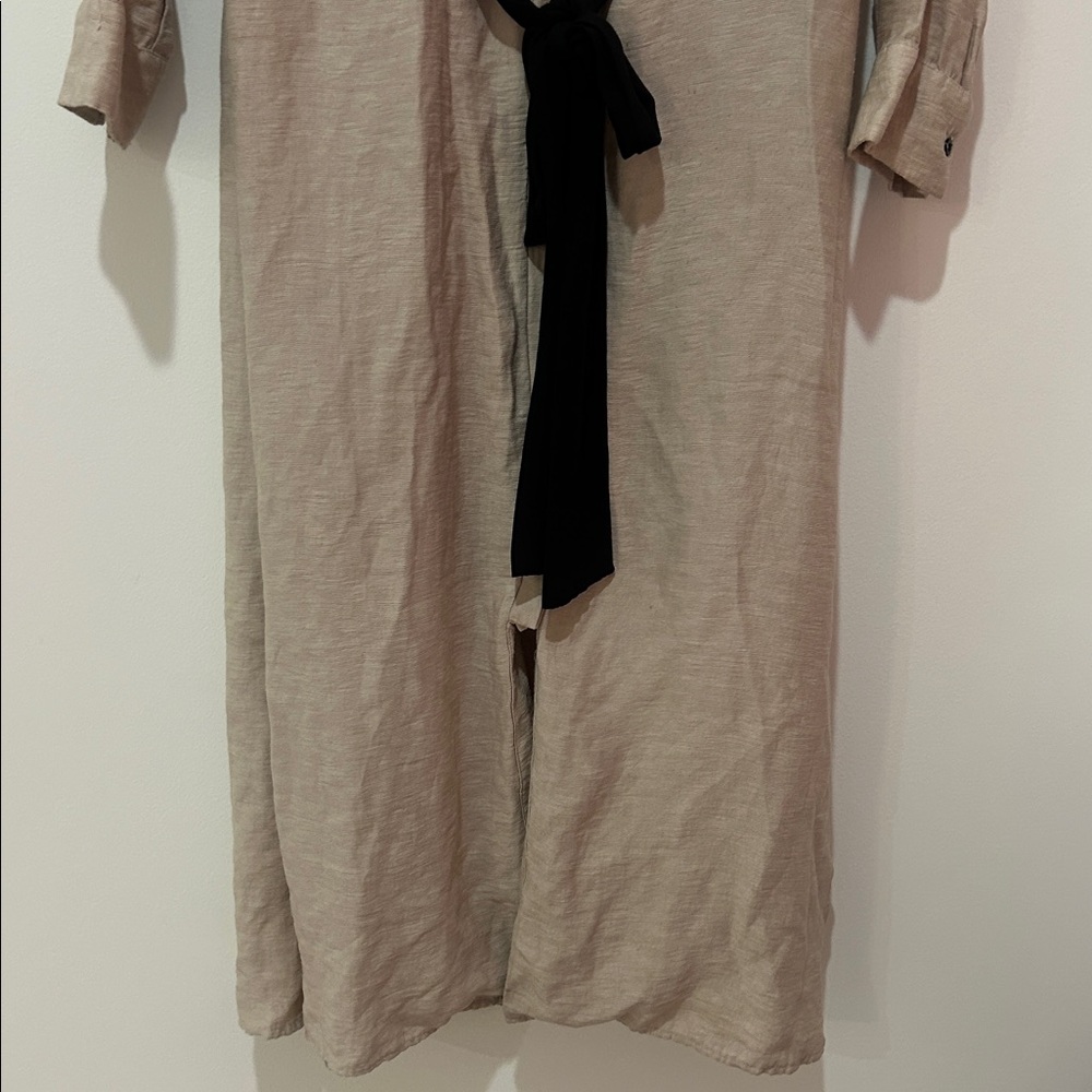 Zara Beige Midi Dress with Black Tie Belt - Picture 5 of 10